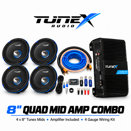 Tunex Pro 8 Inch Quad Mid Amp Combo | 4 Mids + Amplifier + Wiring Kit