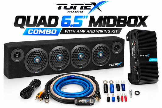 Tunex Pro 6.5 Inch Quad Mid Amp Combo | 4 Mids + Tweeters+ Enclosure + Amplifier + Wiring Kit