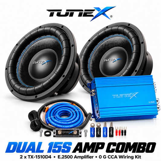 Tunex ZEN Dual 15 Sub Amp Combo | 2 x TX-1510D4 + E.2500 + 0 Gauge Wiring